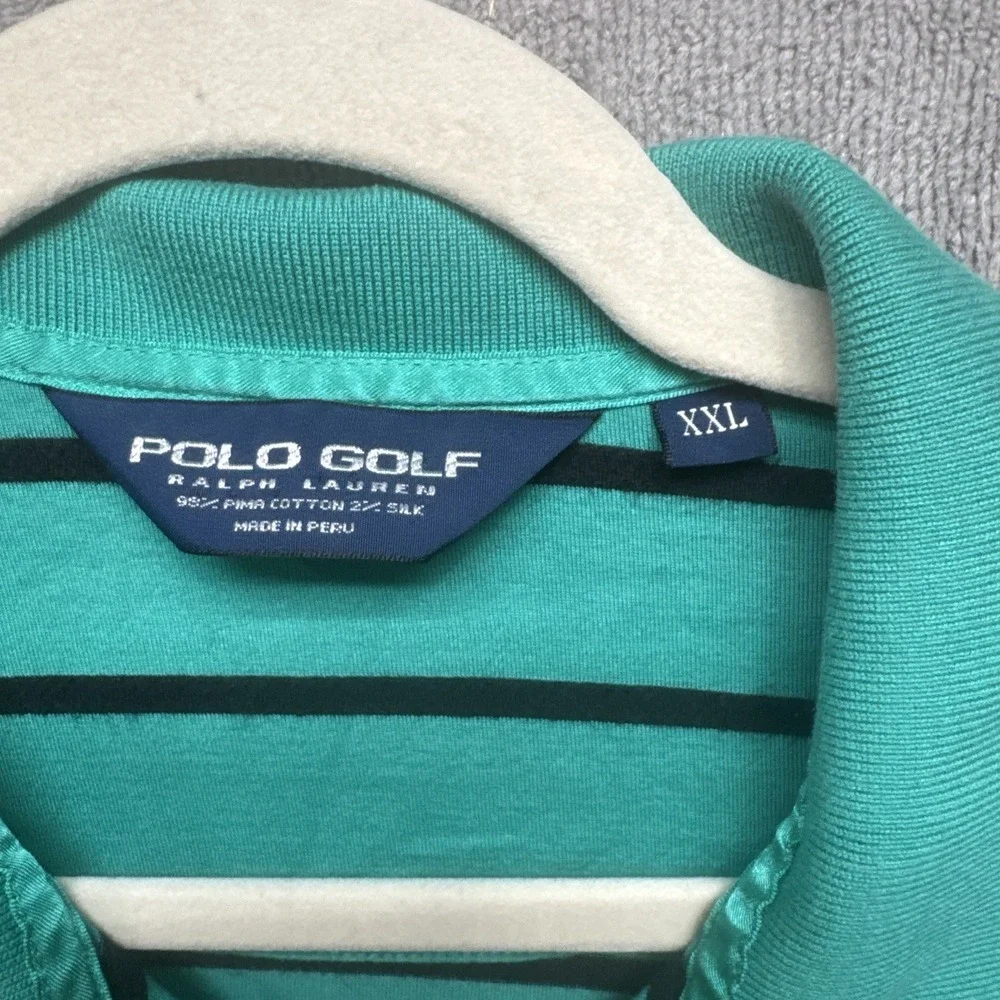 Polo Golf Ralph‎ Lauren Shirt Mens XXL Green Stripe Silk Blend Preppy Turquoise